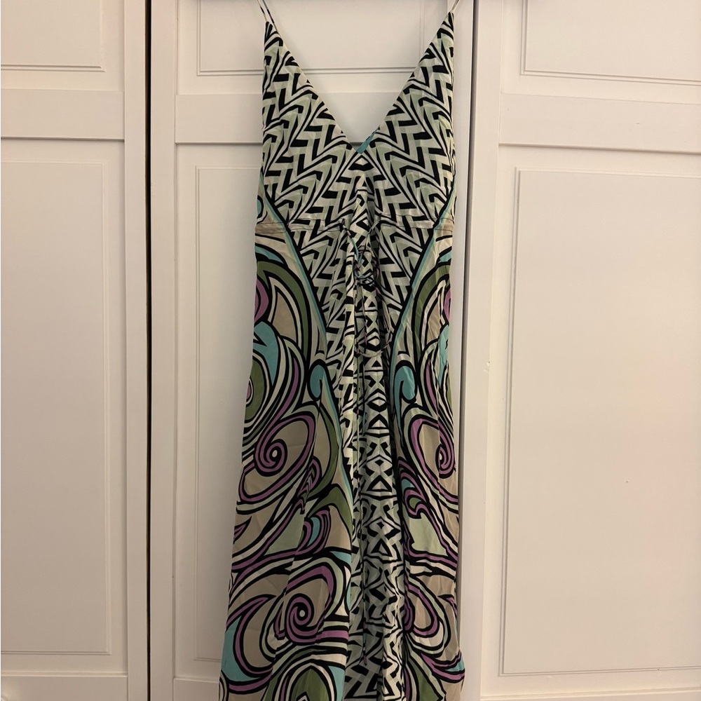 Nicole Miller Multicolor V-Neck Spaghetti Strap Printed Bubble Dress